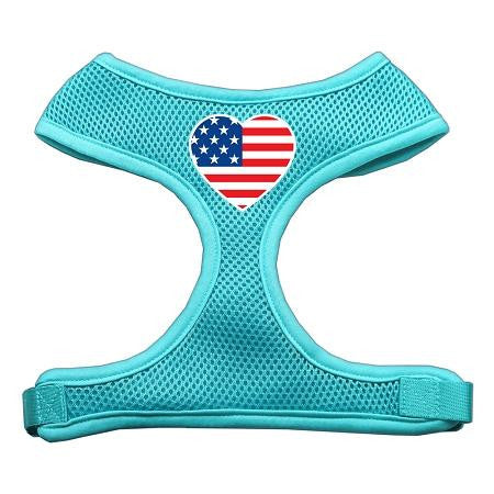 Heart Flag Usa Screen Print Soft Mesh Harness Aqua Medium