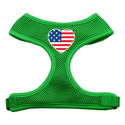 Heart Flag USA Screen Print Soft Mesh Harness Emerald Green Medium