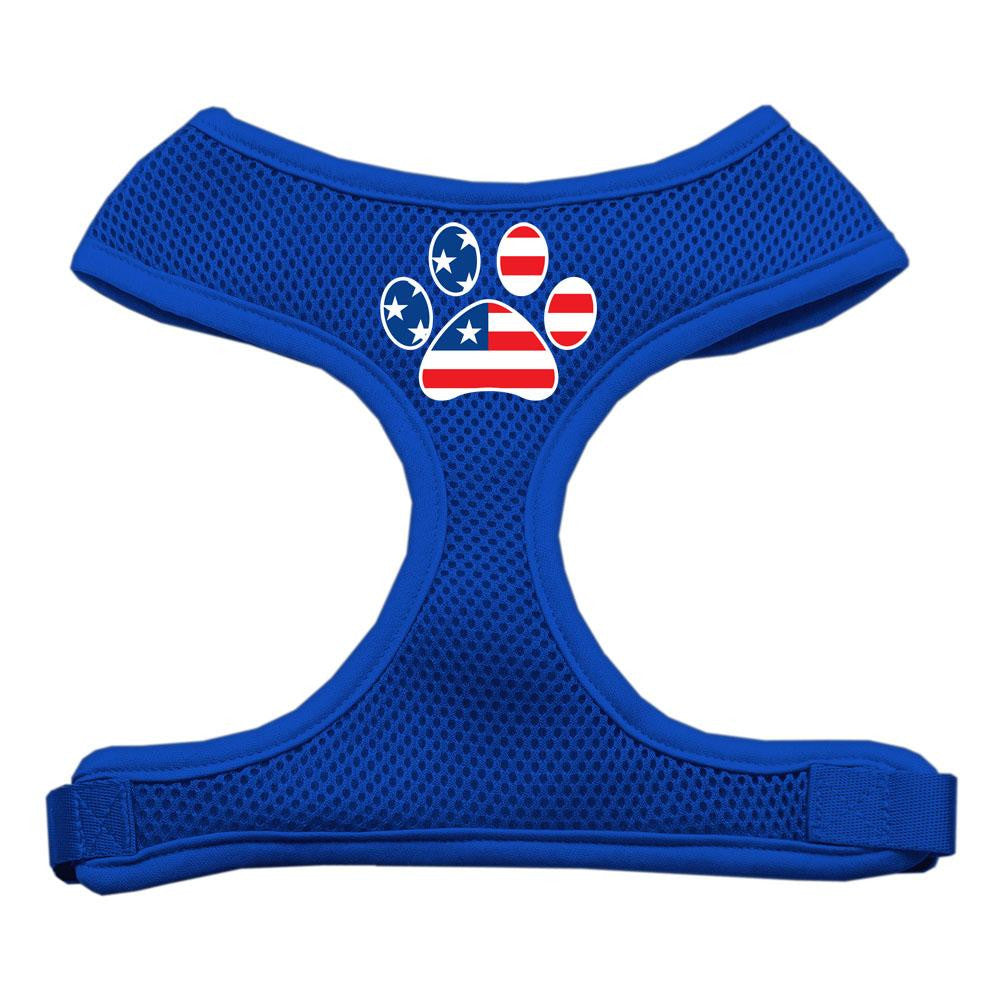 Paw Flag USA Screen Print Soft Mesh Harness Blue Small