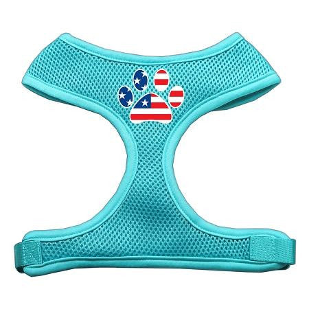 Paw Flag Usa Screen Print Soft Mesh Harness Aqua Extra Large