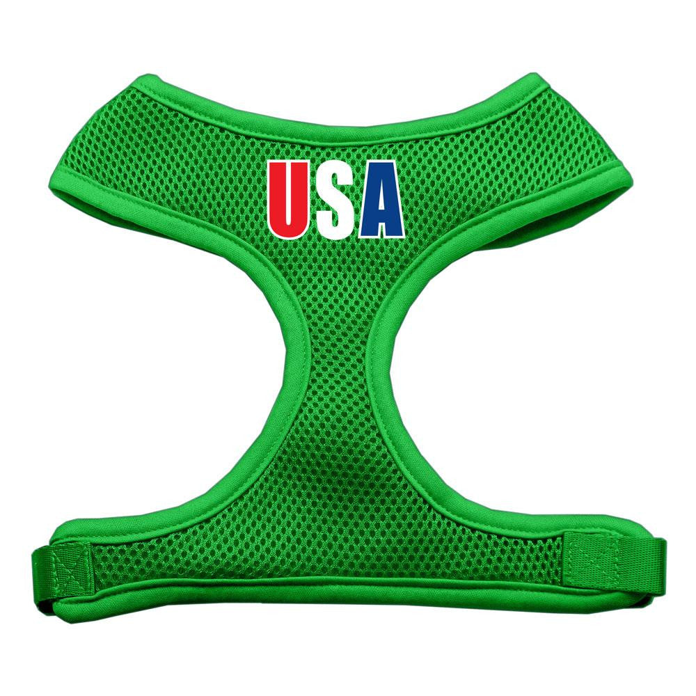 USA Star Screen Print Soft Mesh Harness Emerald Green Small