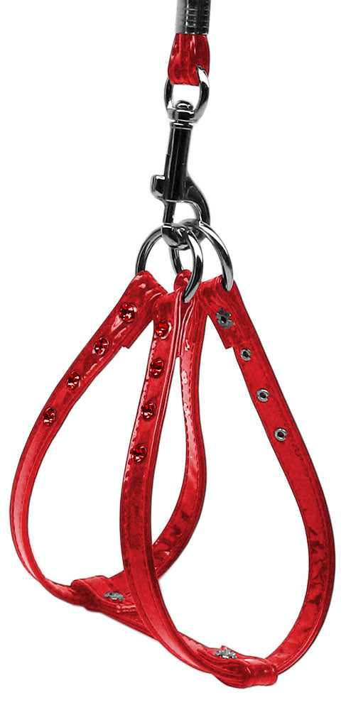 Glossy Patent Step In Harness Red 3-8 Match-jwl Leash Silver Hrdw