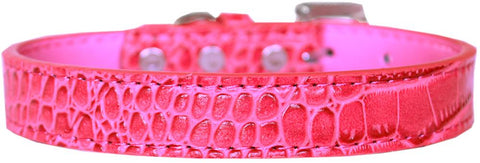 Tulsa Plain Croc Dog Collar Bright Pink Size 12