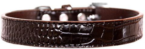 Tulsa Plain Croc Dog Collar Chocolate Size 16