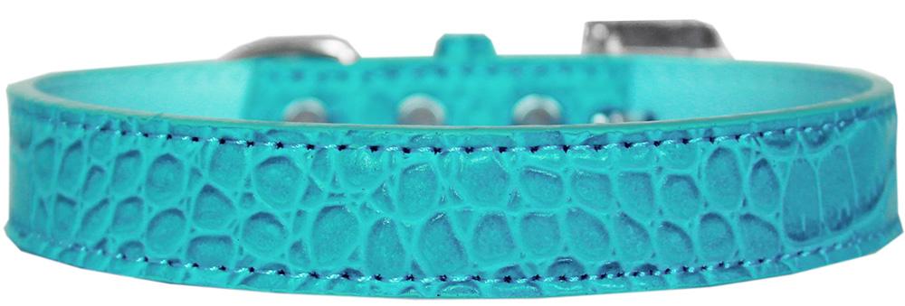 Tulsa Plain Croc Dog Collar Turquoise Size 12