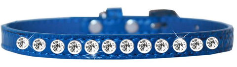 One Row Clear Jewel Croc Dog Collar Blue Size 10