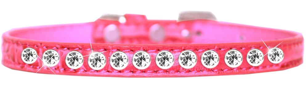 One Row Clear Jewel Croc Dog Collar Bright Pink Size 16