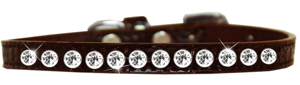 One Row Clear Jewel Croc Dog Collar Chocolate Size 10