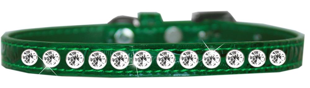 One Row Clear Jewel Croc Dog Collar Emerald Green Size 10