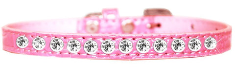 One Row Clear Jewel Croc Dog Collar Light Pink Size 12