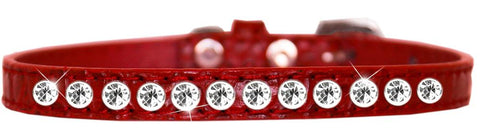 One Row Clear Jewel Croc Dog Collar Red Size 10