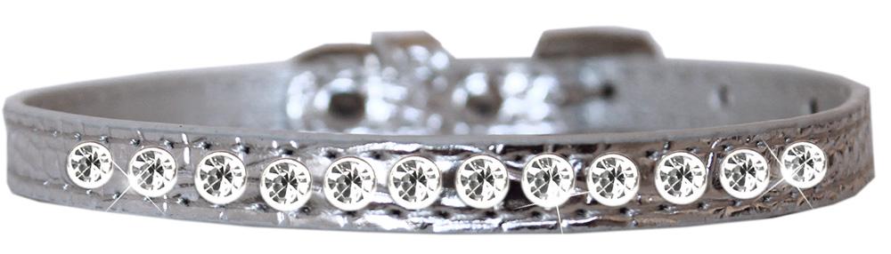 One Row Clear Jewel Croc Dog Collar Silver Size 10