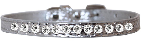 One Row Clear Jewel Croc Dog Collar Silver Size 10