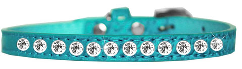 One Row Clear Jewel Croc Dog Collar Turquoise Size 12