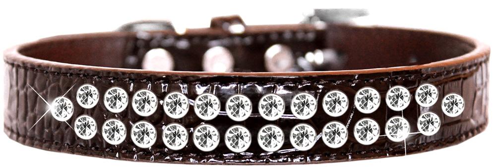 Two Row Clear Jewel Croc Dog Collar Chocolate Size 12