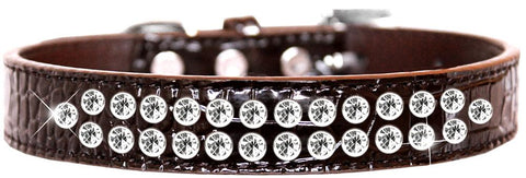 Two Row Clear Jewel Croc Dog Collar Chocolate Size 16