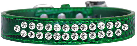 Two Row Clear Jewel Croc Dog Collar Emerald Green Size 14