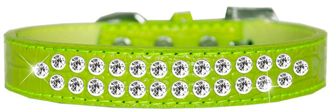 Two Row Clear Jewel Croc Dog Collar Lime Green Size 12