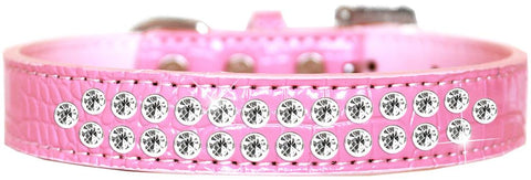 Two Row Clear Jewel Croc Dog Collar Light Pink Size 12