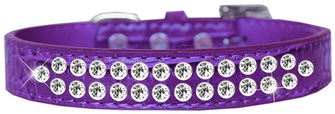 Two Row Clear Jewel Croc Dog Collar Purple Size 12