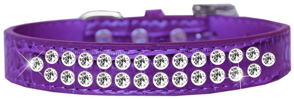 Two Row Clear Jewel Croc Dog Collar Purple Size 18