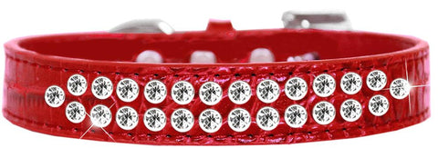 Two Row Clear Jewel Croc Dog Collar Red Size 12