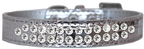 Two Row Clear Jewel Croc Dog Collar Silver Size 12