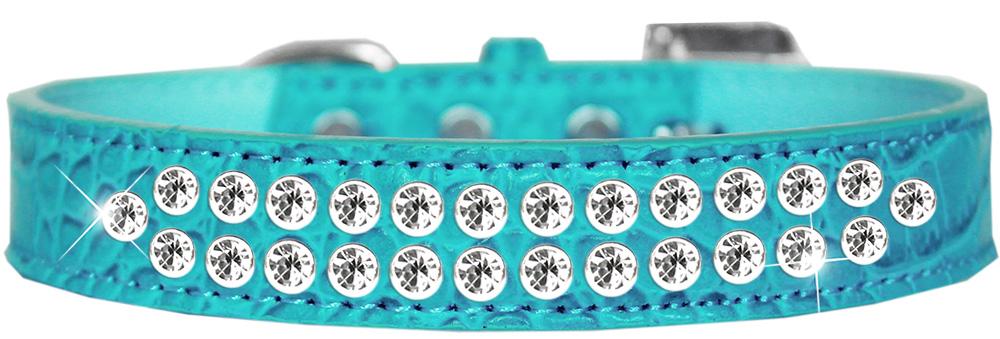 Two Row Clear Jewel Croc Dog Collar Turquoise Size 12