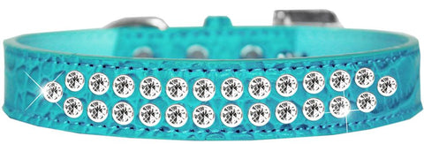 Two Row Clear Jewel Croc Dog Collar Turquoise Size 16