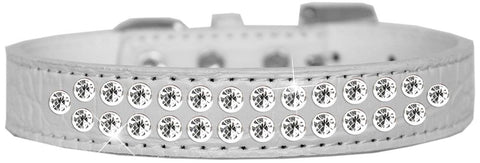 Two Row Clear Jewel Croc Dog Collar White Size 12