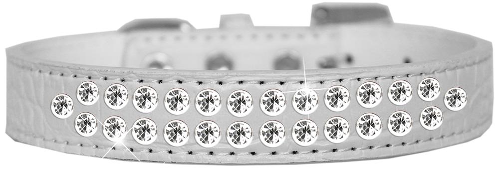 Two Row Clear Jewel Croc Dog Collar White Size 20