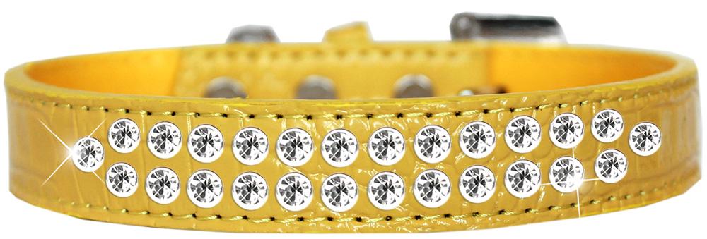 Two Row Clear Jewel Croc Dog Collar Yellow Size 20