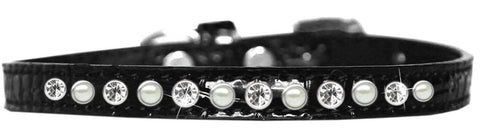 Pearl And Clear Jewel Croc Dog Collar Black Size 10