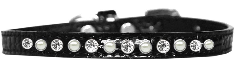 Pearl And Clear Jewel Croc Dog Collar Black Size 14