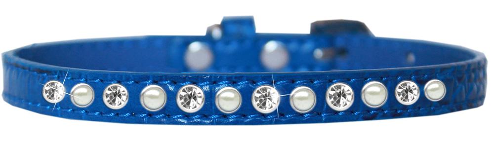 Pearl And Clear Jewel Croc Dog Collar Blue Size 10