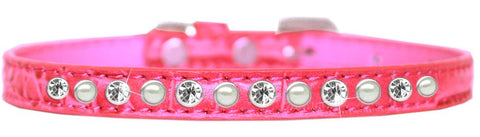 Pearl And Clear Jewel Croc Dog Collar Bright Pink Size 10