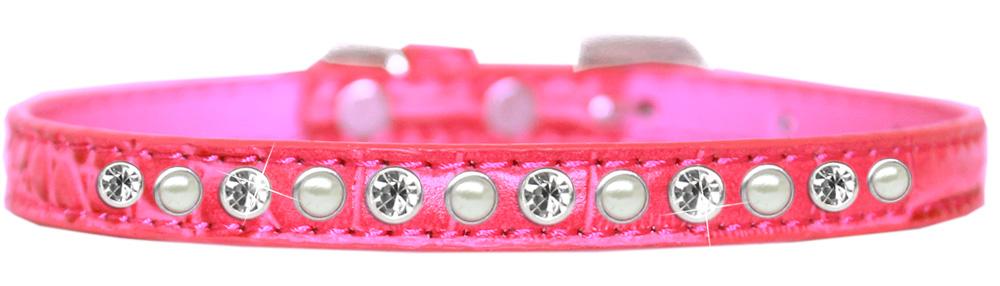 Pearl And Clear Jewel Croc Dog Collar Bright Pink Size 12