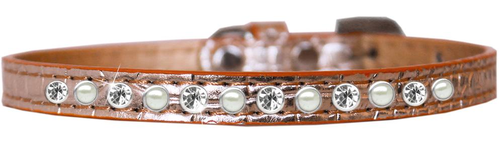 Pearl And Clear Jewel Croc Dog Collar Copper Size 10