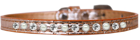 Pearl And Clear Jewel Croc Dog Collar Copper Size 12