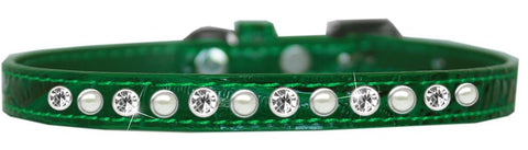 Pearl And Clear Jewel Croc Dog Collar Emerald Green Size 10