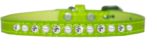 Pearl And Clear Jewel Croc Dog Collar Lime Green Size 10