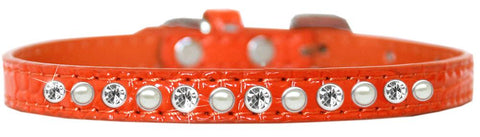 Pearl And Clear Jewel Croc Dog Collar Orange Size 14