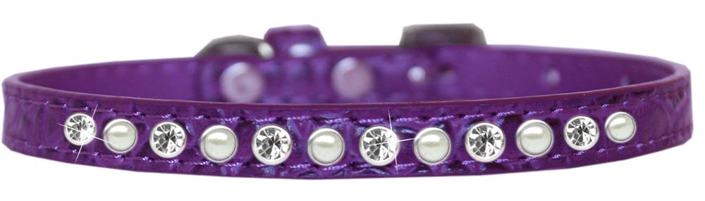 Pearl And Clear Jewel Croc Dog Collar Purple Size 10