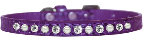 Pearl And Clear Jewel Croc Dog Collar Purple Size 12