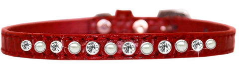 Pearl And Clear Jewel Croc Dog Collar Red Size 10