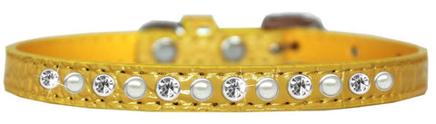 Pearl And Clear Jewel Croc Dog Collar Yellow Size 10