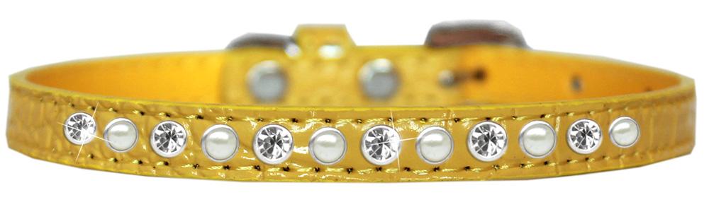 Pearl And Clear Jewel Croc Dog Collar Yellow Size 12