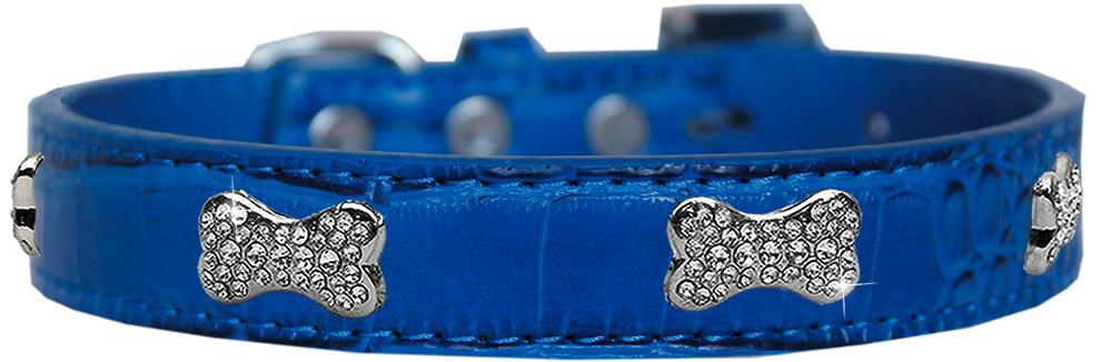 Croc Crystal Bone Dog Collar Blue Size 10