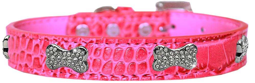 Croc Crystal Bone Dog Collar Bright Pink Size 10