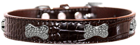 Croc Crystal Bone Dog Collar Chocolate Size 14